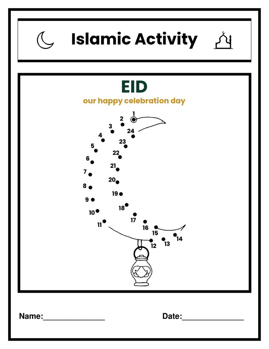 Islamic connect the dots with a vocabulary caption